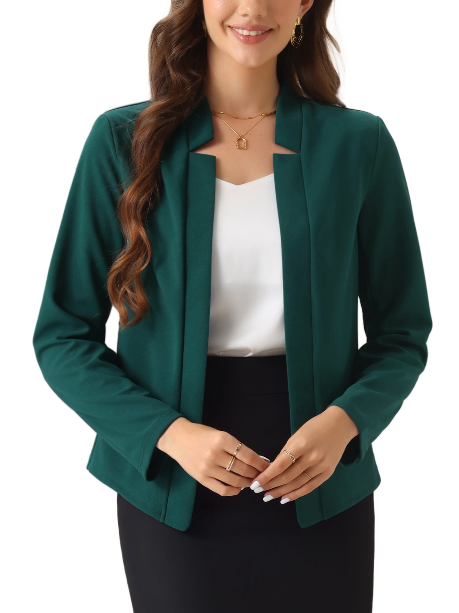 DARING DIVA Women's Notch Collar Long Sleeve Business Casual Open Front Blazer M Green