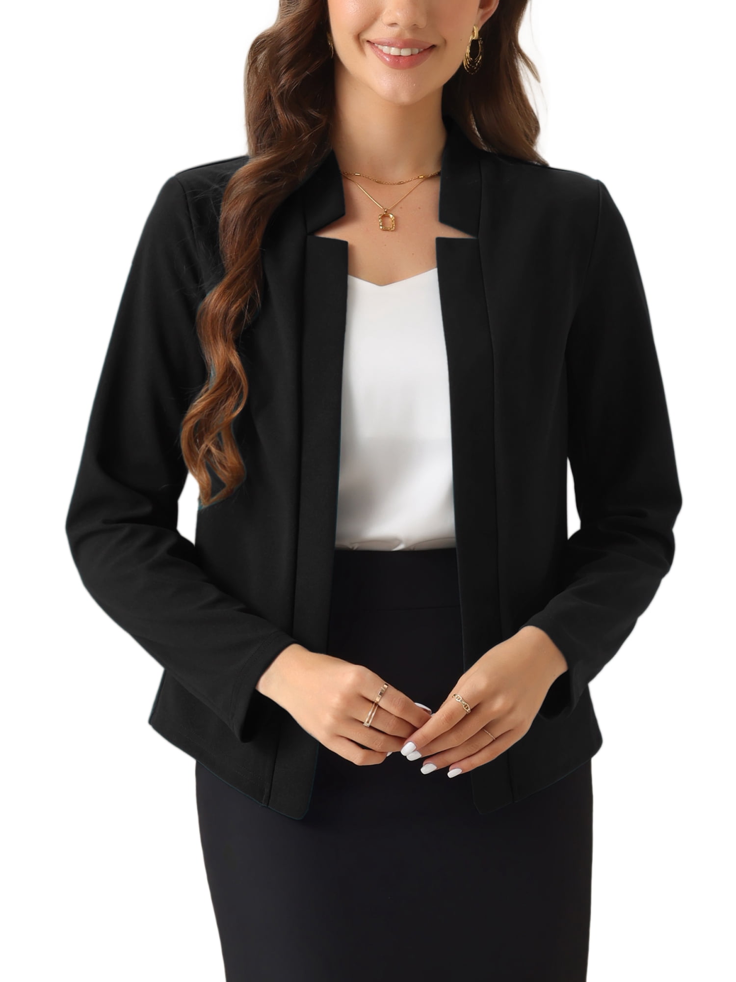 DARING DIVA Women's Notch Collar Long Sleeve Business Casual Open Front Blazer XS Black