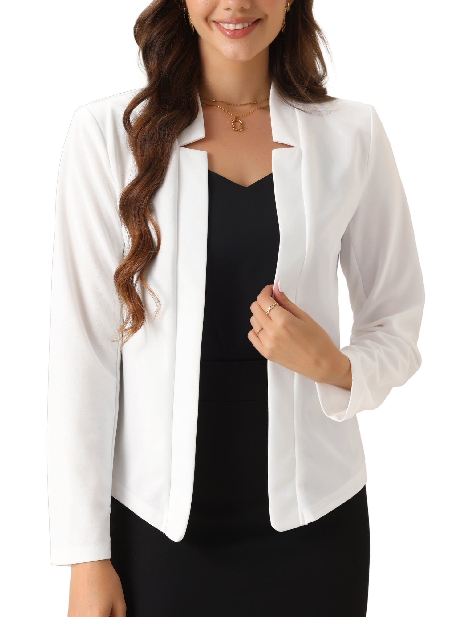 DARING DIVA Women's Notch Collar Long Sleeve Business Casual Open Front Blazer XS White