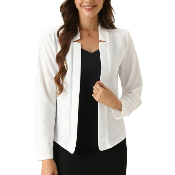DARING DIVA Women's Notch Collar Long Sleeve Business Casual Open Front Blazer XS White