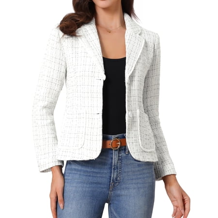 DARING DIVA Women's Notch Lapel Long Sleeve Elegant Business Casual Jacket L Black White