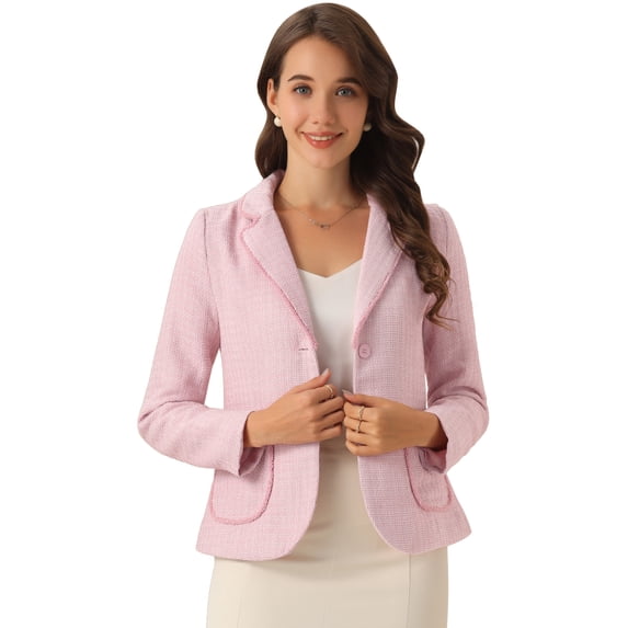 DARING DIVA Women's Notch Lapel Long Sleeve Elegant Business Casual Jacket L Pink