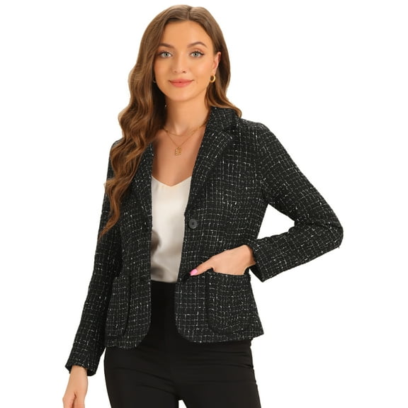 DARING DIVA Women's Notch Lapel Long Sleeve Elegant Business Jacket L Black
