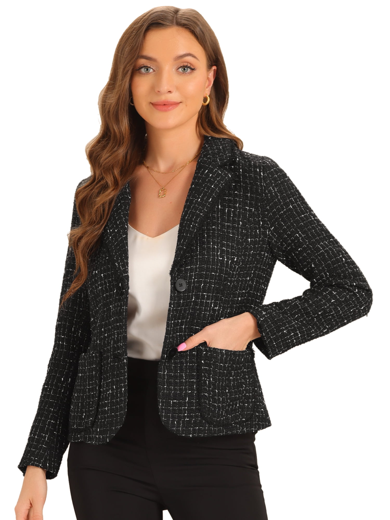 DARING DIVA Women's Notch Lapel Long Sleeve Elegant Business Casual Jacket M Black