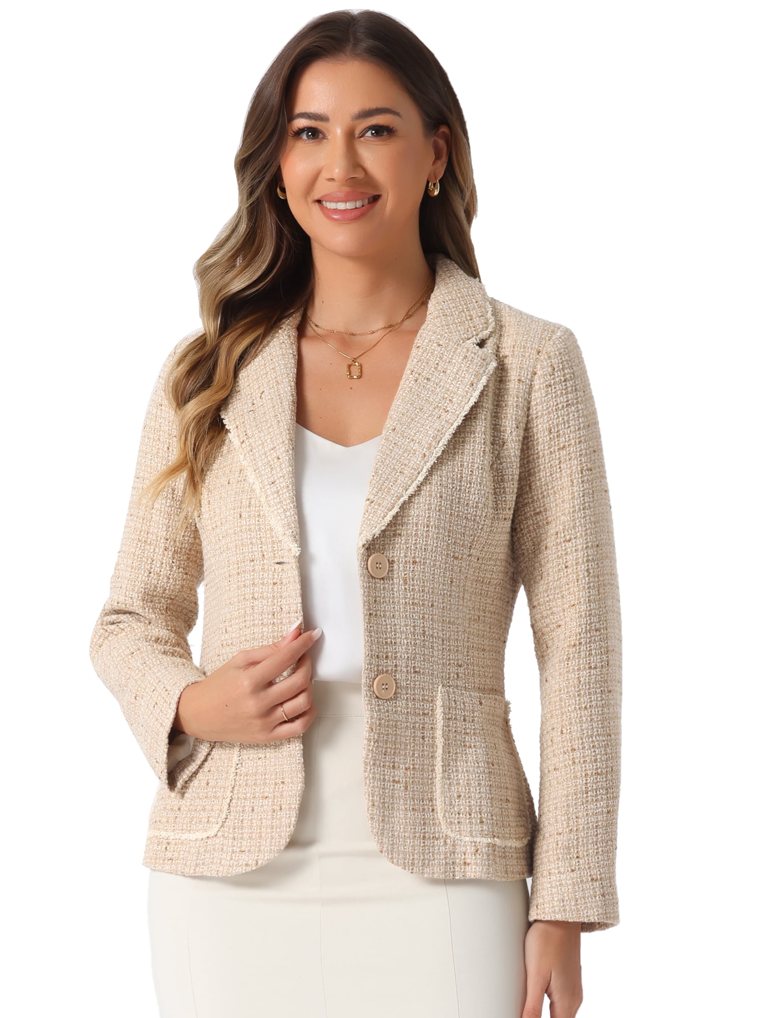 DARING DIVA Women's Notch Lapel Long Sleeve Elegant Business Casual Jacket XS Apricot