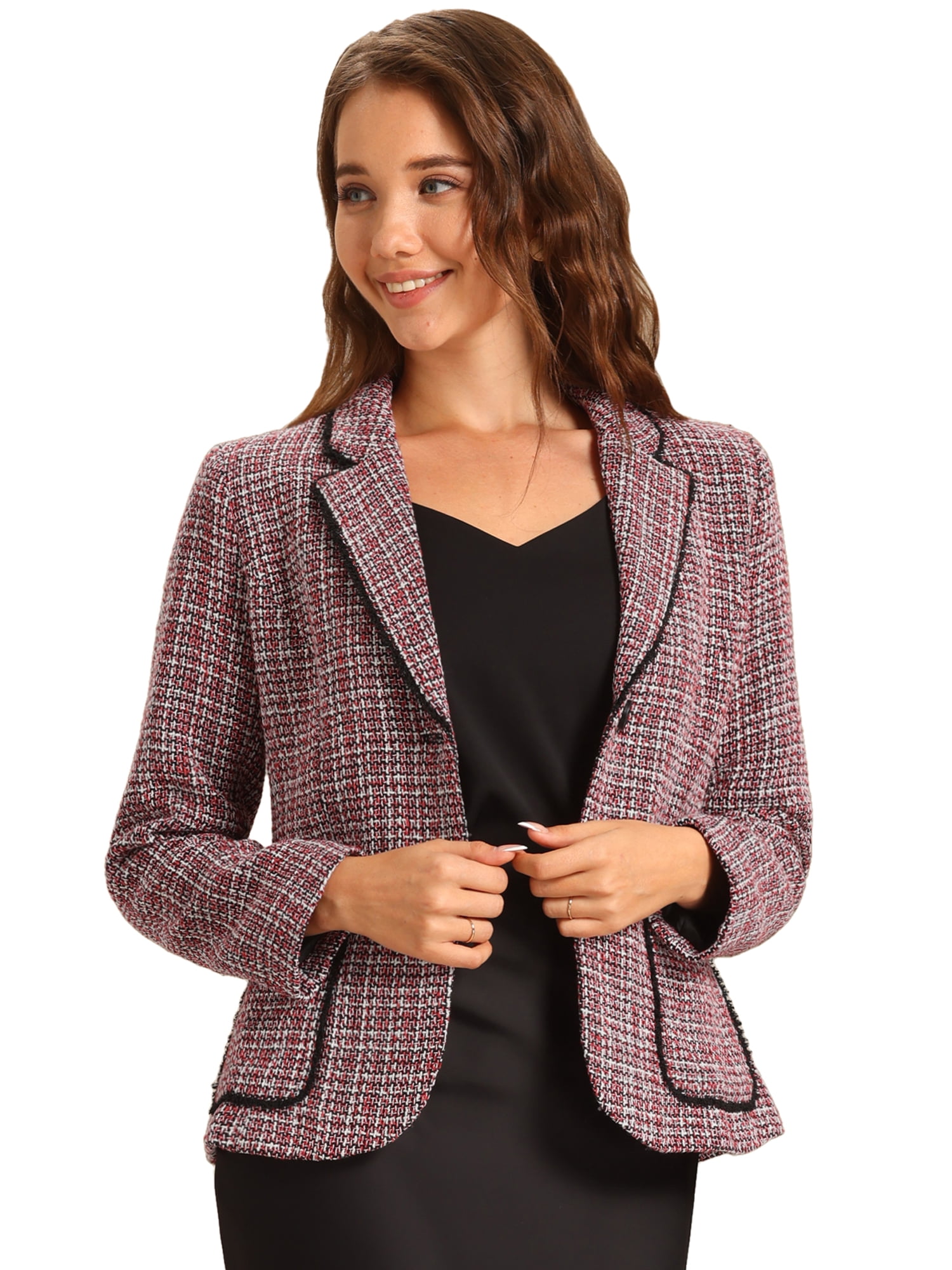 DARING DIVA Women's Notch Lapel Long Sleeve Elegant Business Casual Jacket XS Red Black