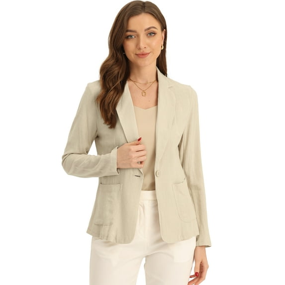 DARING DIVA Women's Notch Lapel One Button Linen Blazer XS Beige