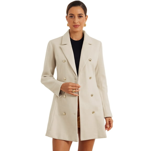 DARING DIVA Women's Notch Lapel Trench Double Breasted Winter Coats Beige S