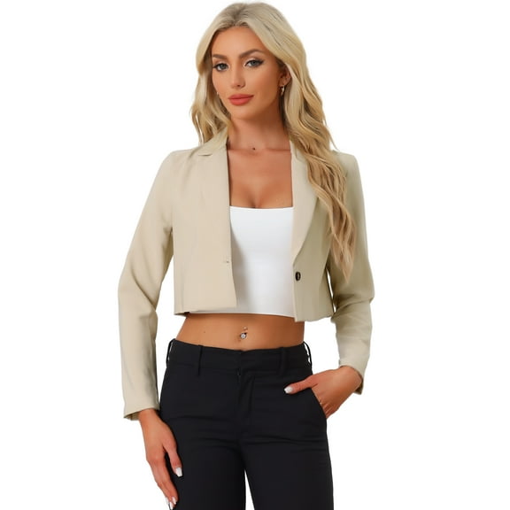 DARING DIVA Women's Notched Lapel Business Cropped Blazer XL Apricot