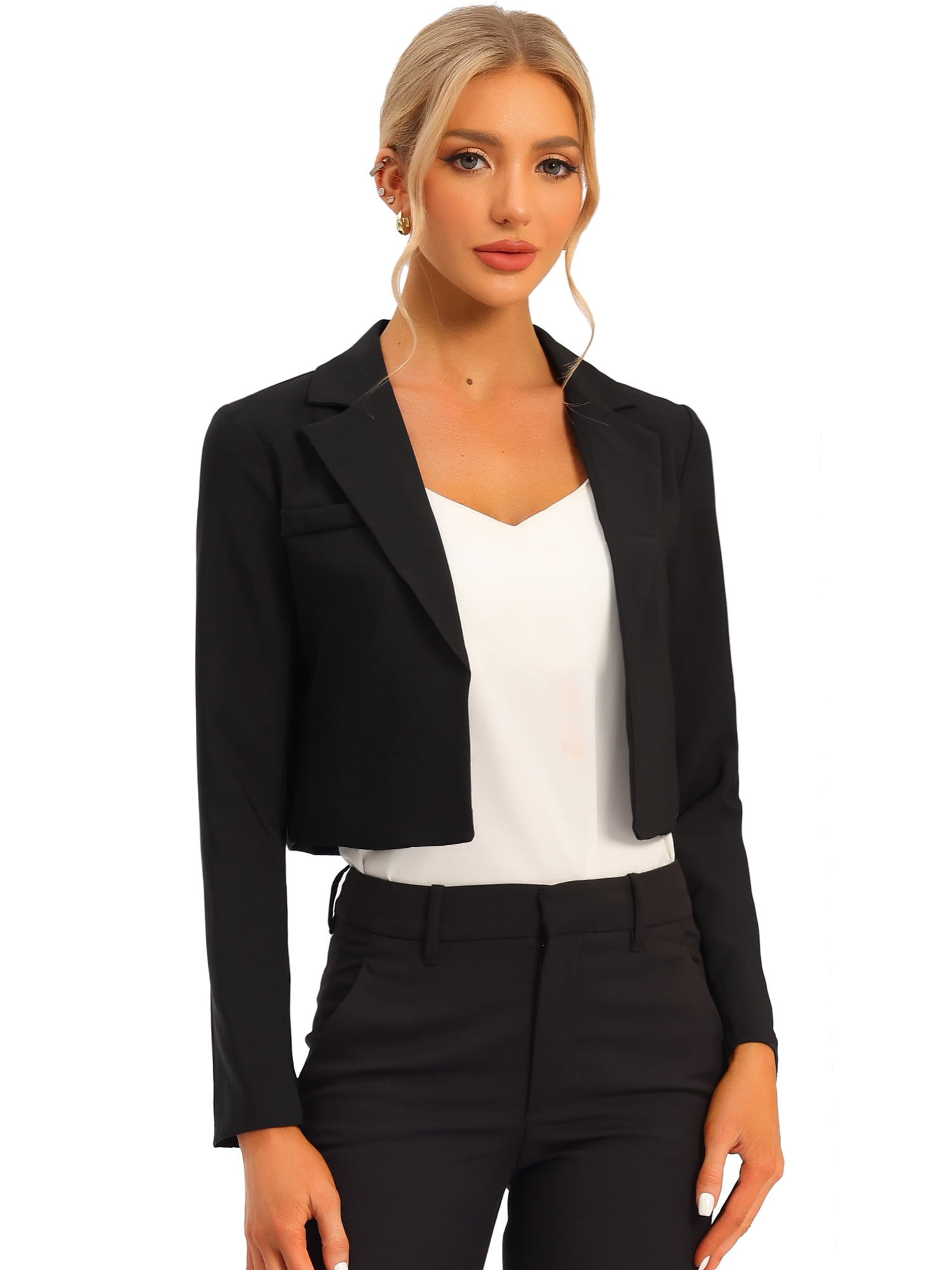 DARING DIVA Women's Notched Lapel Business Cropped Blazer XL Black