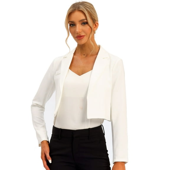 DARING DIVA Women's Notched Lapel Business Cropped Blazer XL White
