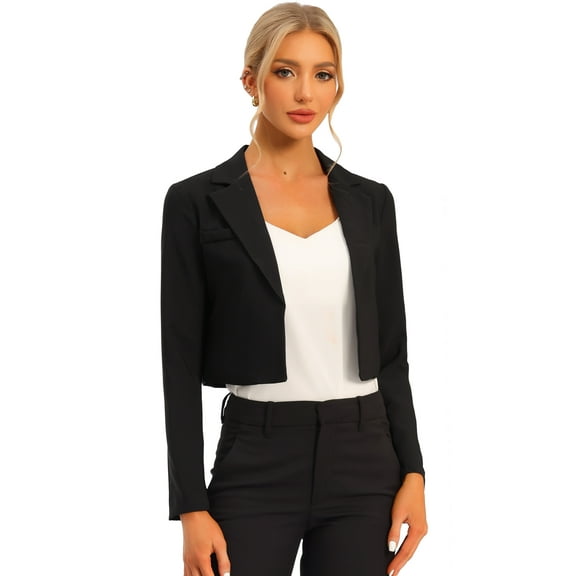 DARING DIVA Women's Notched Lapel Business Cropped Blazer XS Black