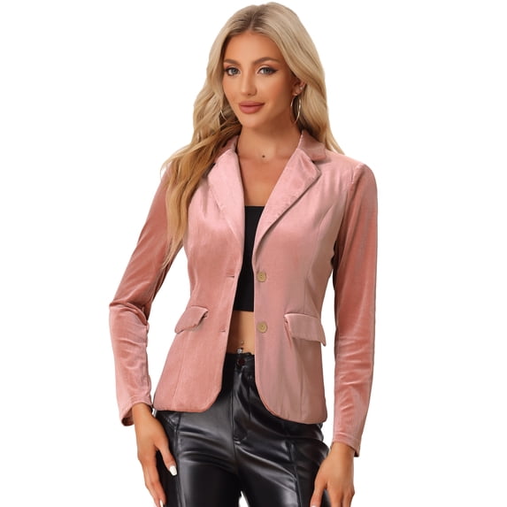 DARING DIVA Women's Notched Lapel Button Front Office Velvet Blazer 3XL Pink