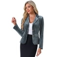 thumbnail image 1 of DARING DIVA Women's Notched Lapel Button Front Office Velvet Blazer M Dark Grey, 1 of 6