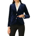 thumbnail image 1 of DARING DIVA Women's Notched Lapel Button Front Office Velvet Blazer S Dark Blue, 1 of 6