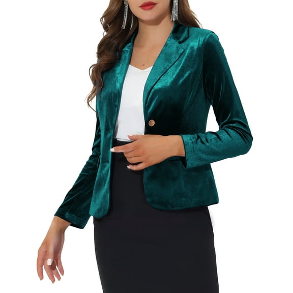 DARING DIVA Women's Notched Lapel Button Front Office Velvet Blazer XL Emerald Green