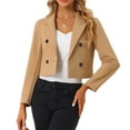 thumbnail image 1 of DARING DIVA Women's Notched Lapel Collar Office Cropped Blazer Jacket L Khaki, 1 of 6