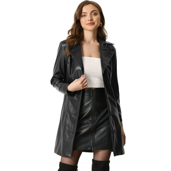 DARING DIVA Women's Notched Lapel Collar Steampunk PU Coat Outwear XS Black