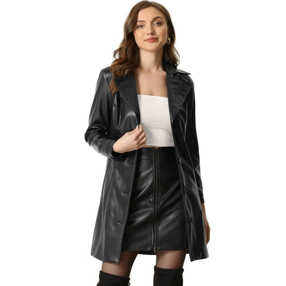 DARING DIVA Women's Notched Lapel Collar Steampunk PU Coat Outwear XS Black