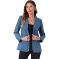 thumbnail image 1 of DARING DIVA Women's Notched Lapel Denim Blazer with Shoulder Pads L Light Blue, 1 of 6