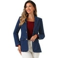 thumbnail image 1 of DARING DIVA Women's Notched Lapel Denim Blazer with Shoulder Pads XS Dark Blue, 1 of 6