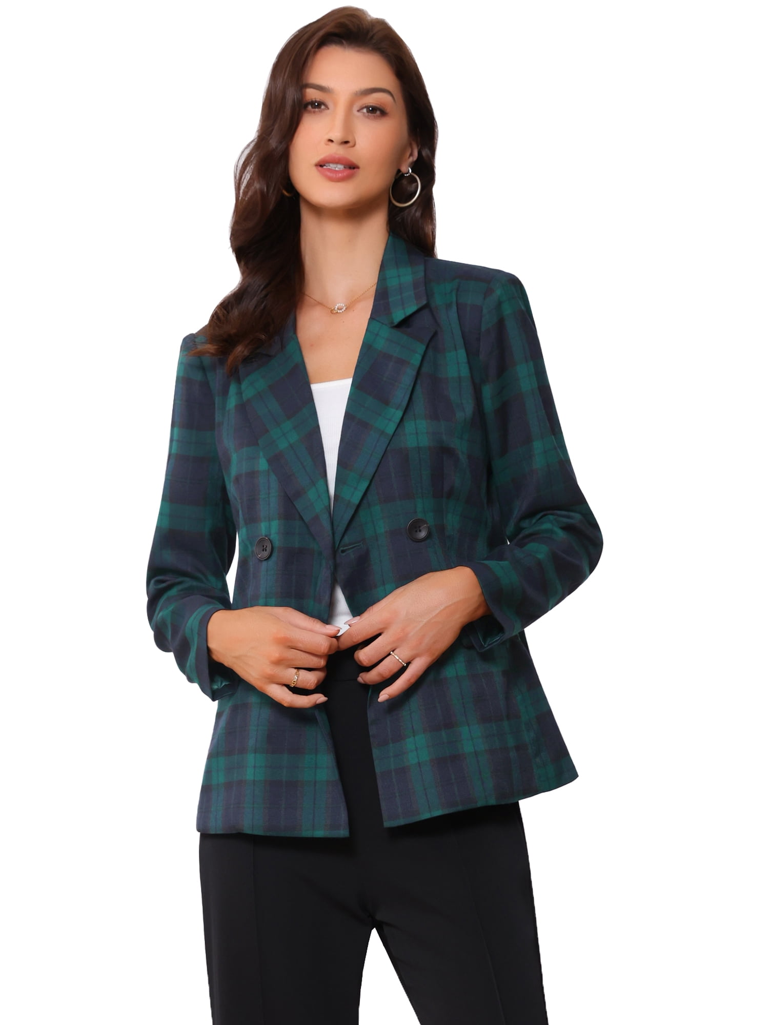 DARING DIVA Women's Notched Lapel Double Breasted Formal Blazer Jacket XS Dark Green