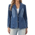 thumbnail image 1 of DARING DIVA Women's Notched Lapel Long Sleeve Button Up Denim Blazer M Blue, 1 of 6