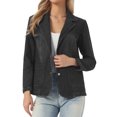 thumbnail image 1 of DARING DIVA Women's Notched Lapel Long Sleeve Button Up Denim Blazer XS Black, 1 of 6