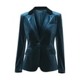 thumbnail image 1 of DARING DIVA Women's Notched Lapel Long Sleeve One Button Velvet Blazer L Blue, 1 of 6