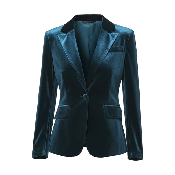 DARING DIVA Women's Notched Lapel Long Sleeve One Button Velvet Blazer L Blue
