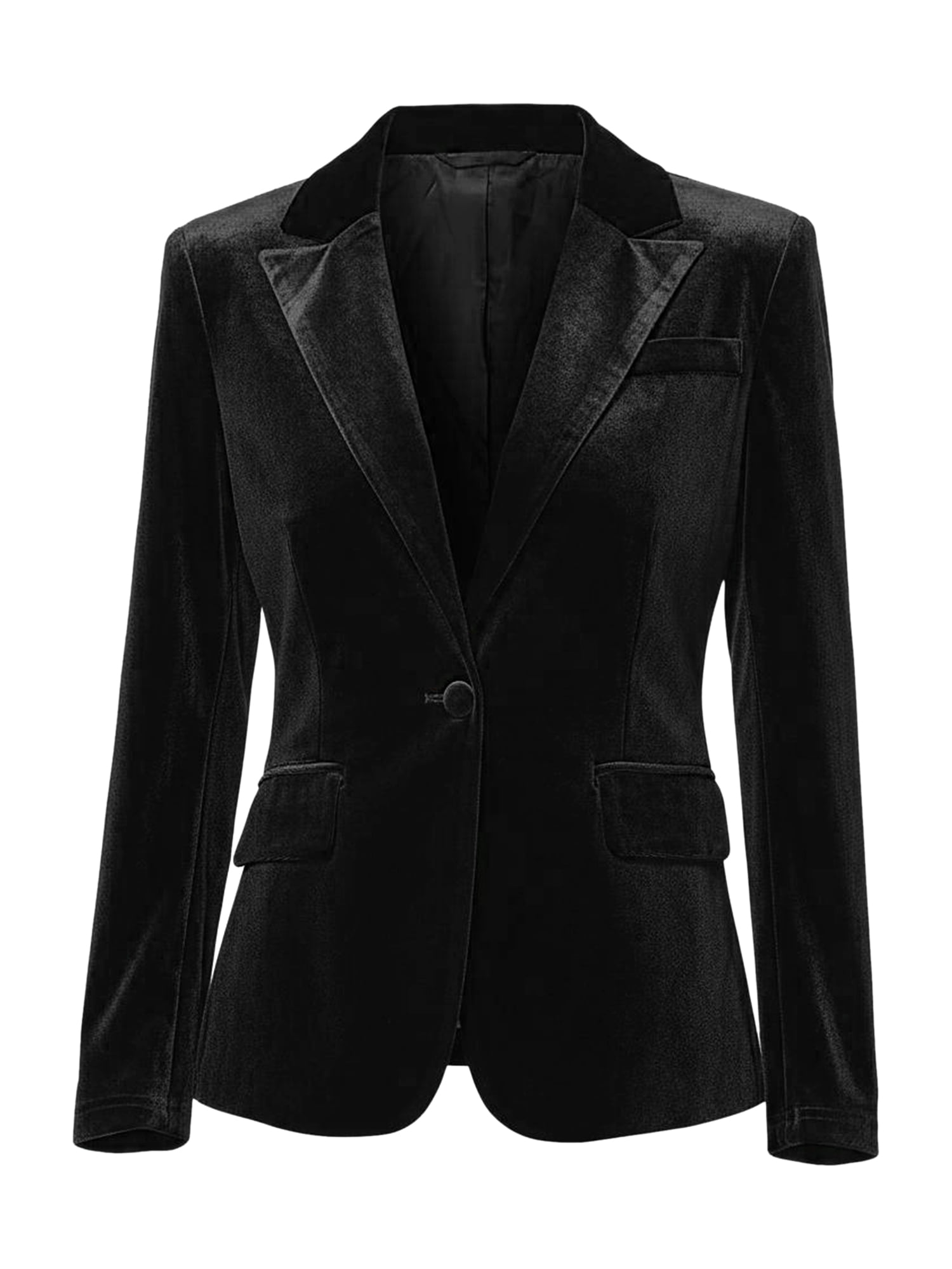 DARING DIVA Women's Notched Lapel Long Sleeve One Button Velvet Blazer M Black