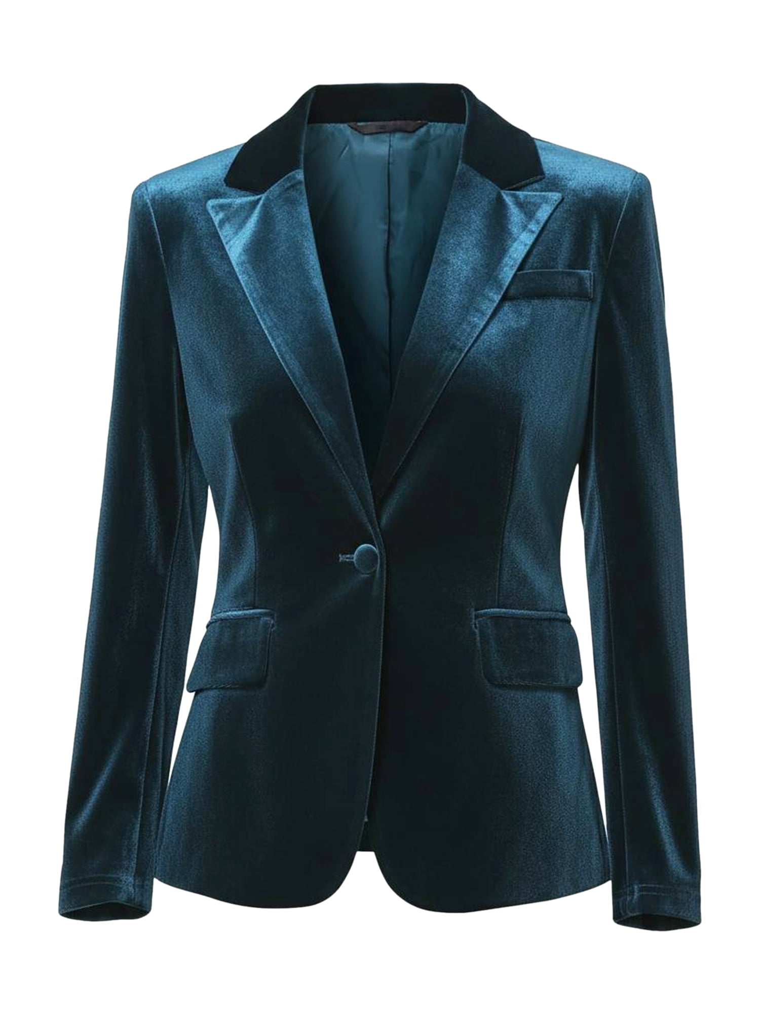 DARING DIVA Women's Notched Lapel Long Sleeve One Button Velvet Blazer XL Blue