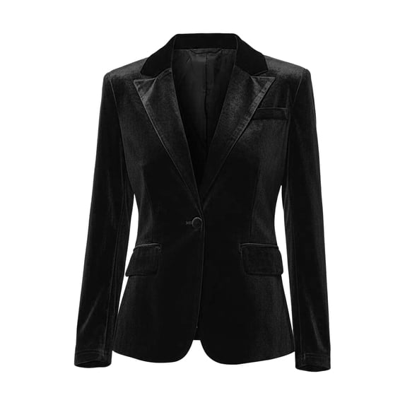 DARING DIVA Women's Notched Lapel Long Sleeve One Button Velvet Blazer XS Black