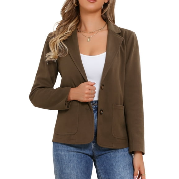 DARING DIVA Women's Notched Lapel Long Sleeve Work Blazer with Pocket XS Brown