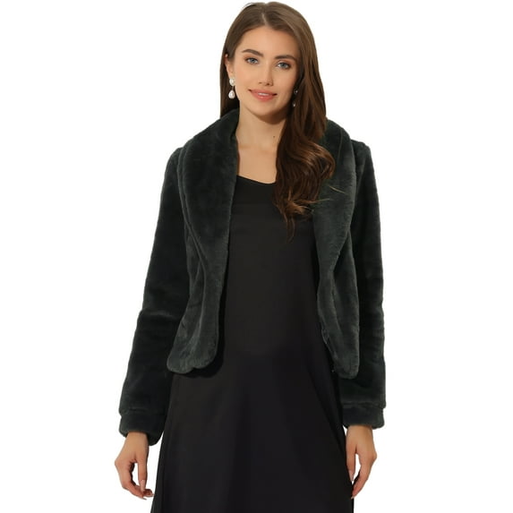 DARING DIVA Women's Notched Lapel Open Front Fleece Cropped Coat XL Dark Grey