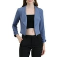 thumbnail image 1 of DARING DIVA Women's Notched Lapel Ruched Sleeve Crop Blazer M Blue Grey, 1 of 7