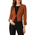 thumbnail image 1 of DARING DIVA Women's Notched Lapel Ruched Sleeve Crop Blazer M Brown, 1 of 6