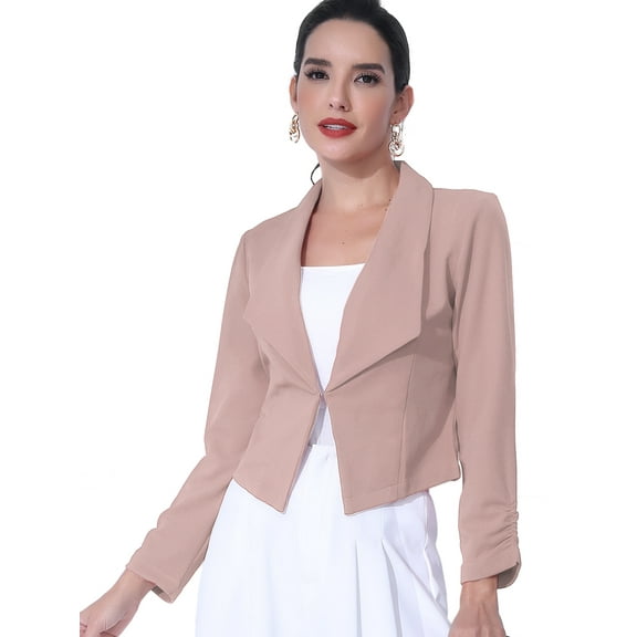 DARING DIVA Women's Notched Lapel Ruched Sleeve Crop Blazer M Dusty Pink
