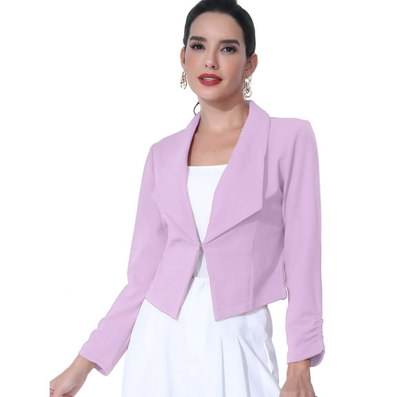 DARING DIVA Women's Notched Lapel Ruched Sleeve Crop Blazer XL Light Purple