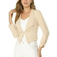 thumbnail image 1 of DARING DIVA Women's Notched Lapel Ruched Sleeve Crop Blazer XS Beige, 1 of 6