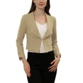 thumbnail image 1 of DARING DIVA Women's Notched Lapel Ruched Sleeve Crop Blazer XS Khaki, 1 of 6