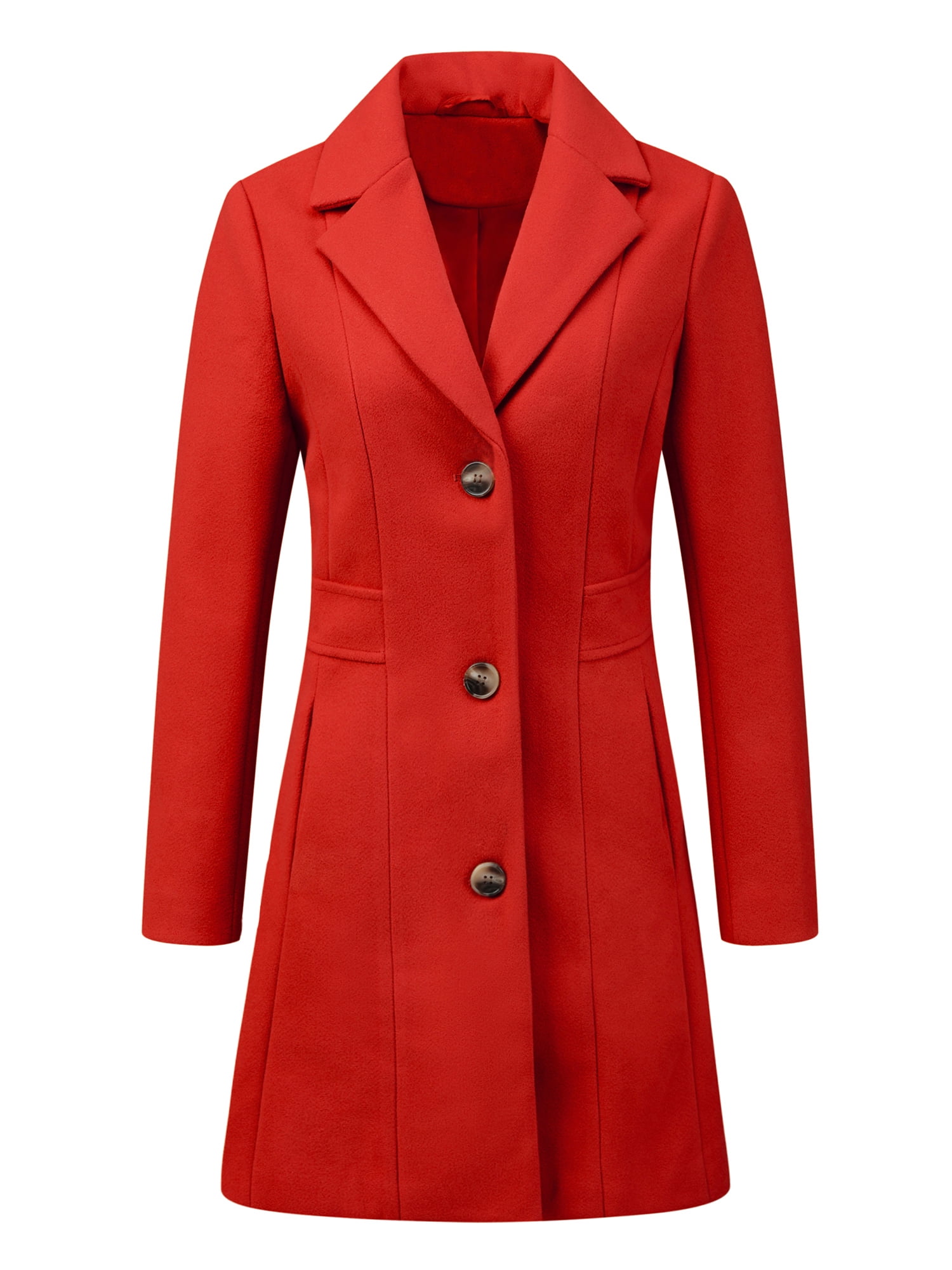DARING DIVA Women's Notched Lapel Single Breasted Long Sleeve Winter Coats Red XL