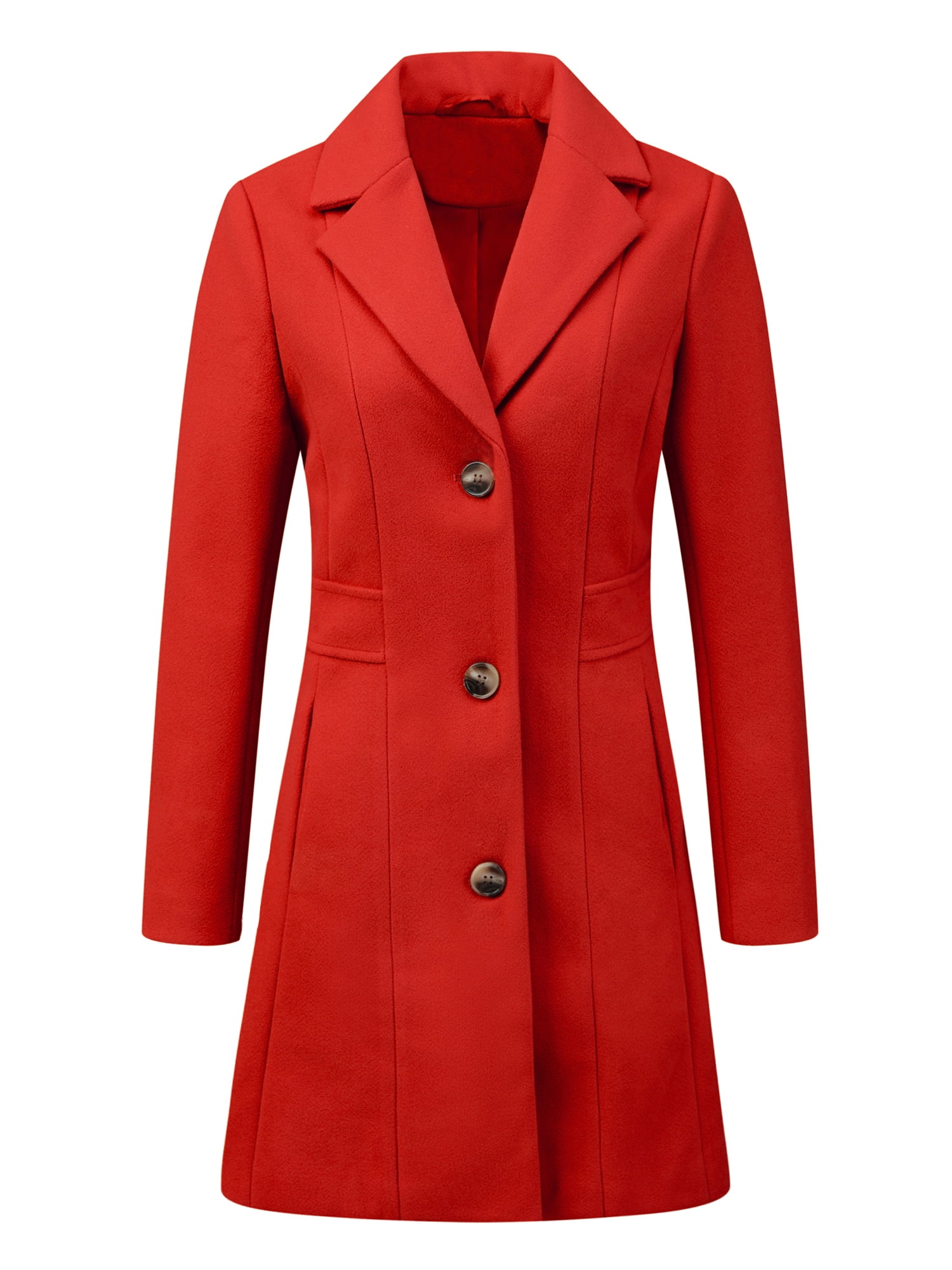 DARING DIVA Women's Notched Lapel Single Breasted Long Sleeve Winter Coats Red XS