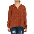 thumbnail image 1 of DARING DIVA Women's Notched Lapel V Neck Heart Polka Dots Shirt XS Brown Red, 1 of 7