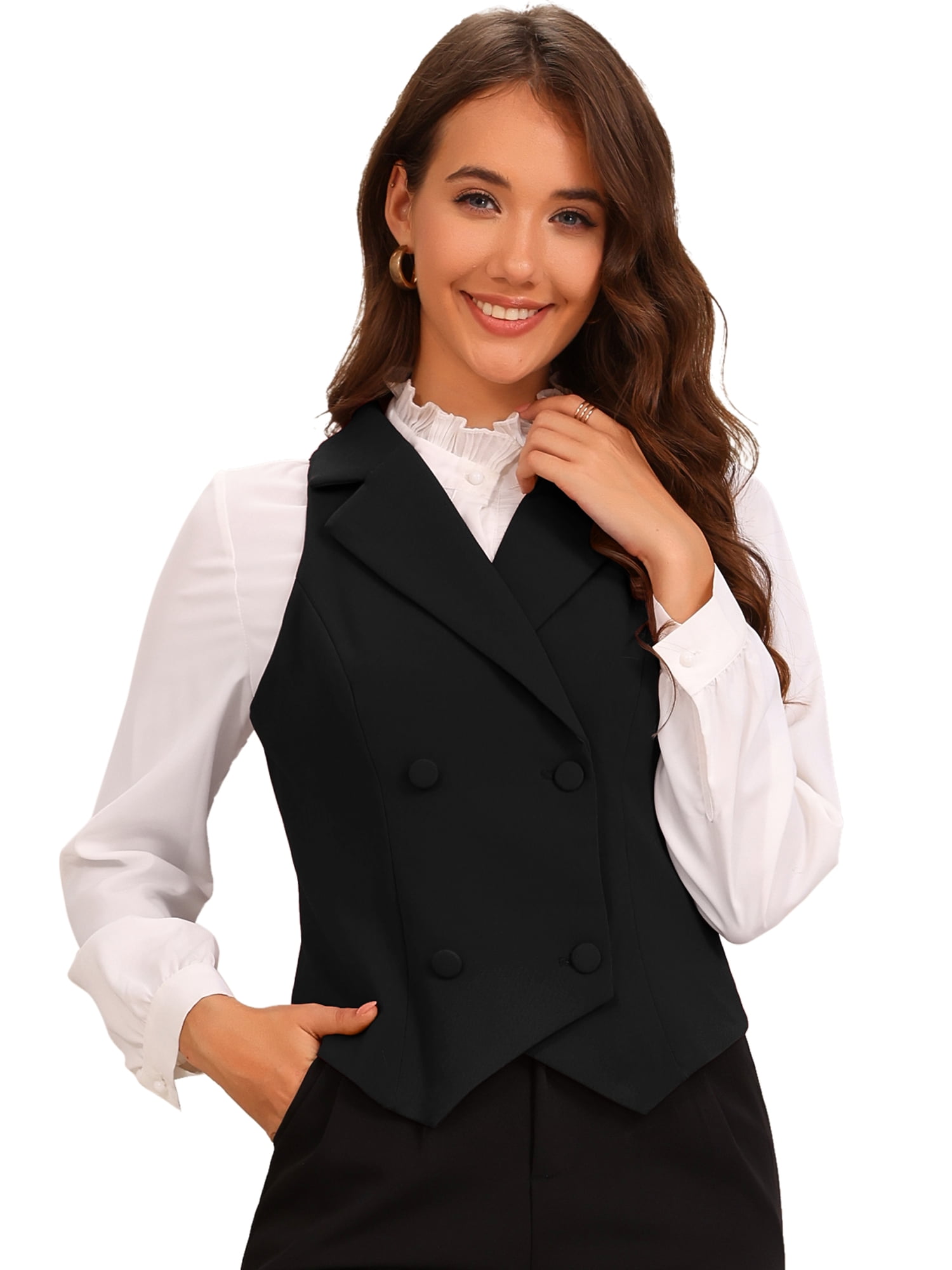 DARING DIVA Women's Notched Lapel Waistcoat Vest Double Breasted XS Black