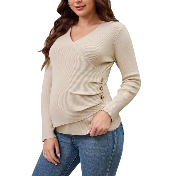 DARING DIVA Women's Nursing Maternity Long Sleeve Soft Stretchy Wrap Tops M Apricot