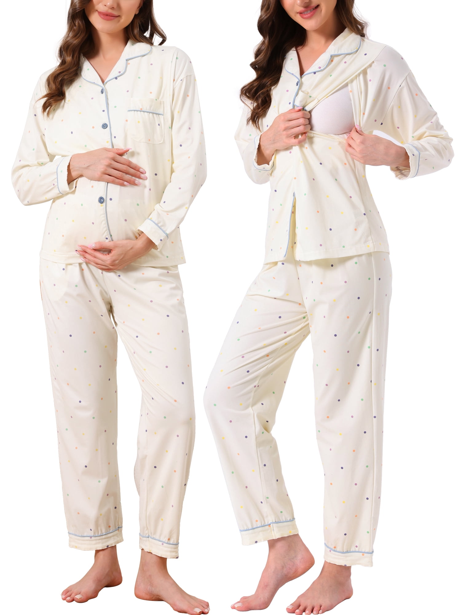 DARING DIVA Women's Nursing Pajamas Sleepwear Button Down Breastfeeding Sets M White