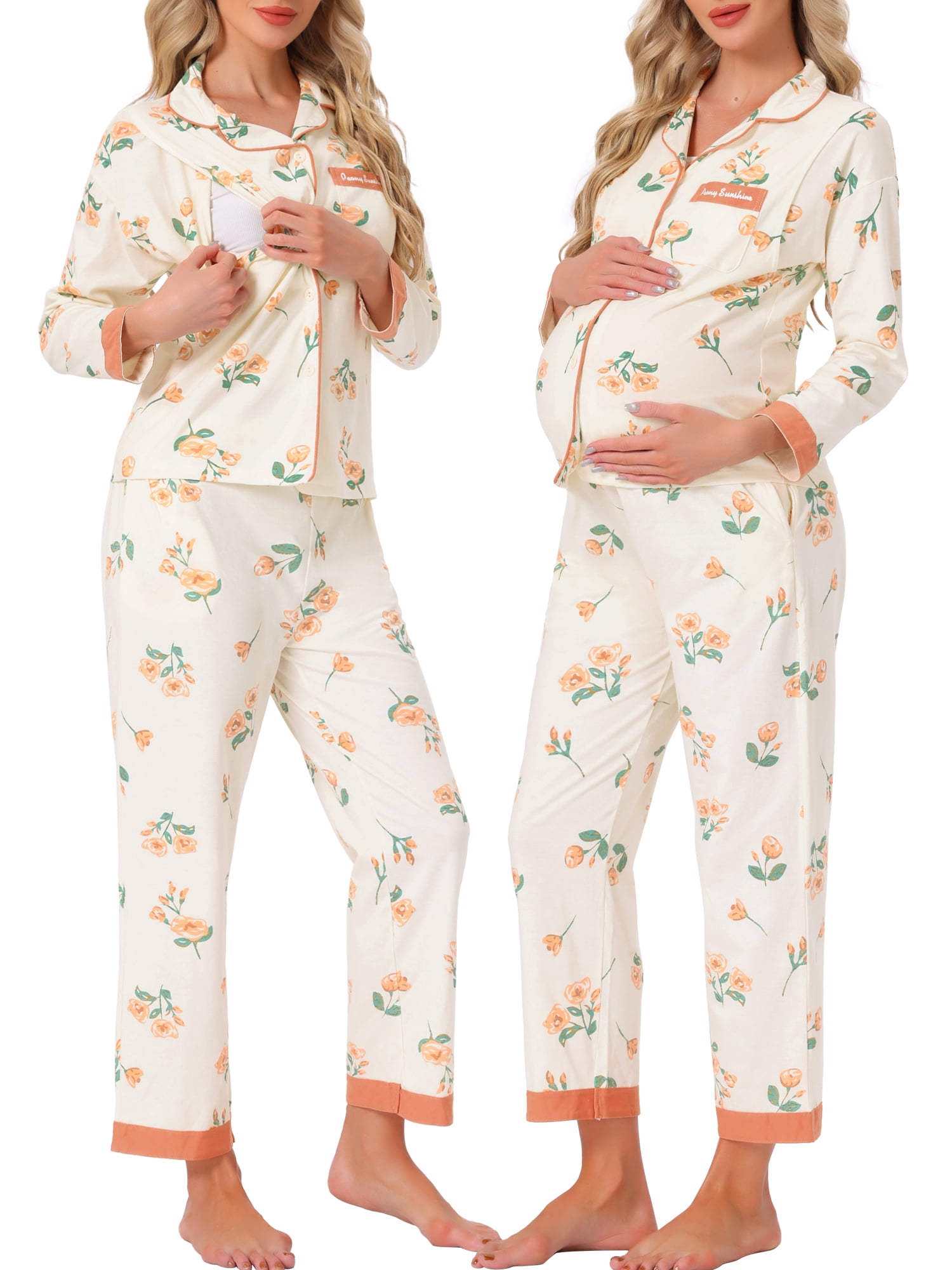 DARING DIVA Women's Nursing  Postpartum Button Down Long Sleeve Pajama Sets 2XL Yellow