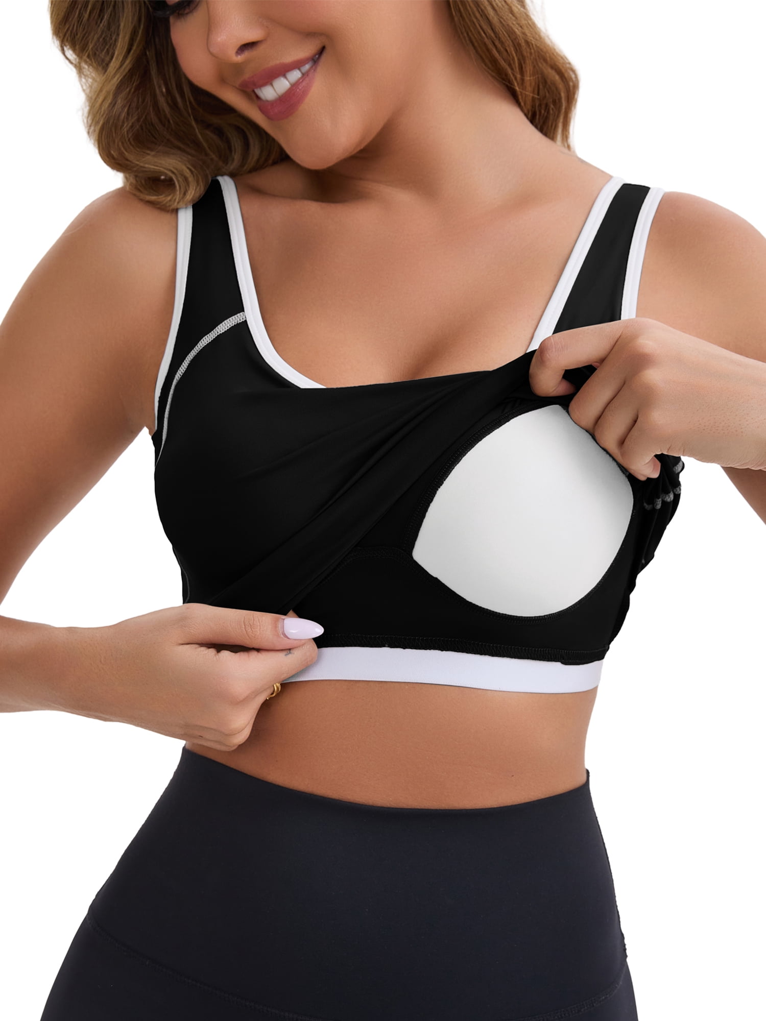 DARING DIVA Women's Nursing Tank Tops Colorblock Cropped Undershirts M Black