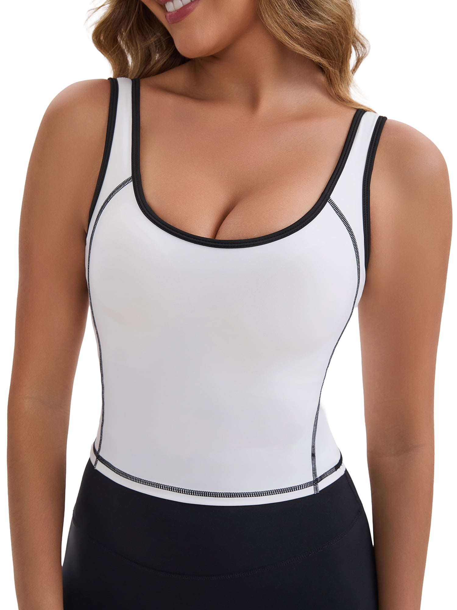 DARING DIVA Women's Nursing Tank Tops Colorblock Cropped Undershirts M White